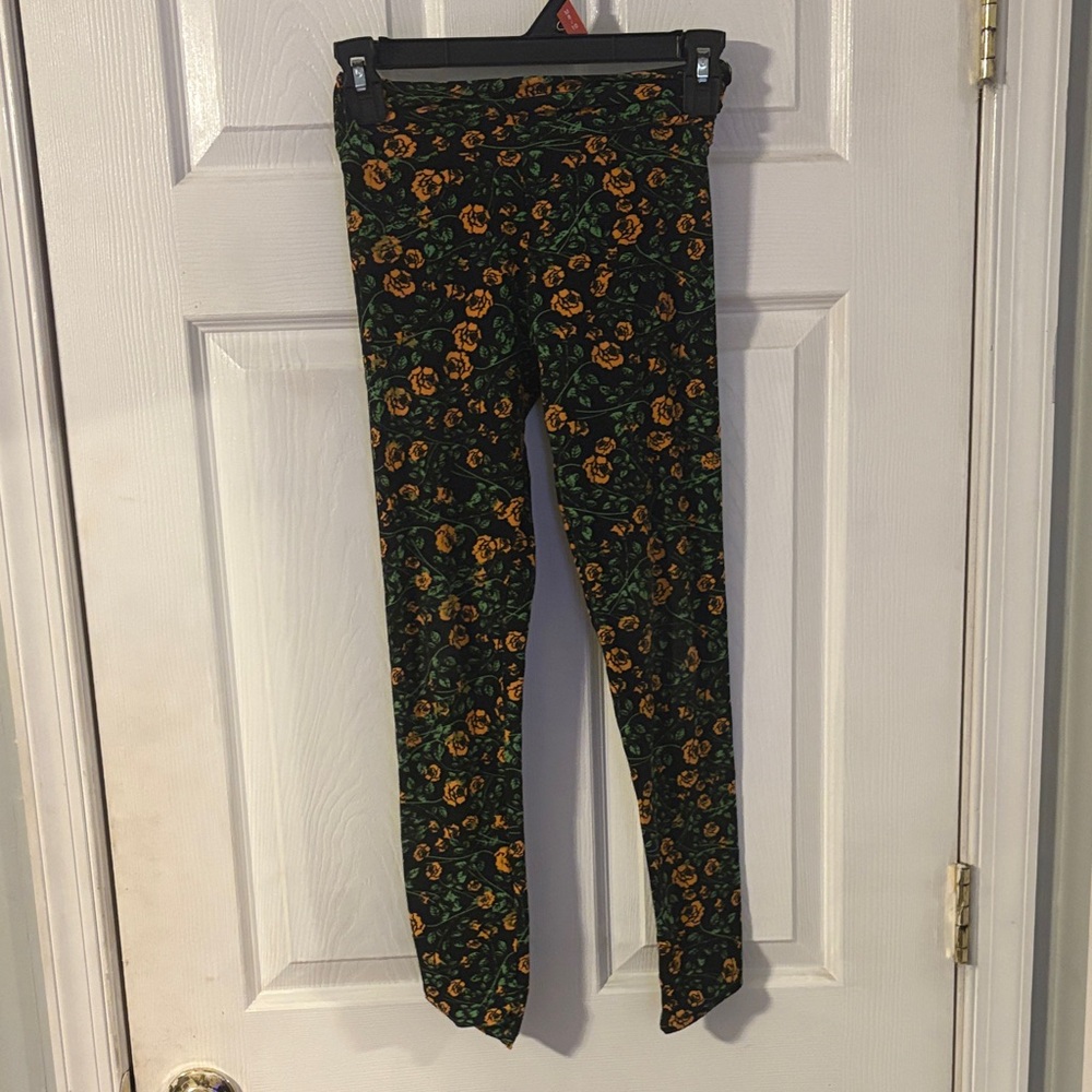 LuLaRoe Kids Leggings - Black and Orange Floral